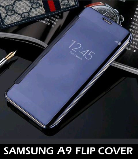 MLOTECH Coque Samsung A9 2018 Flip Clear View Translucide Miroir Cover +  Verre trempé Film Protecteur Standing 360°Housse étui Antichoc Smart Cover
