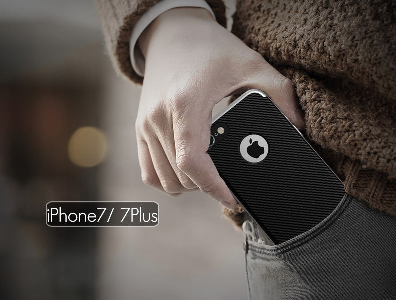For iphone 7 (4.7) Coated Black Carbon Fibre Pattern Non-slip Back Case Cover for iPhone 7 (4.7 inch)