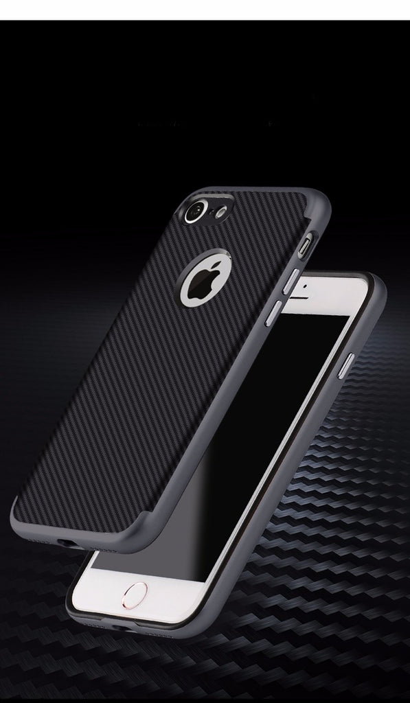 For iphone 7 (4.7) Coated Black Carbon Fibre Pattern Non-slip Back Case Cover for iPhone 7 (4.7 inch)