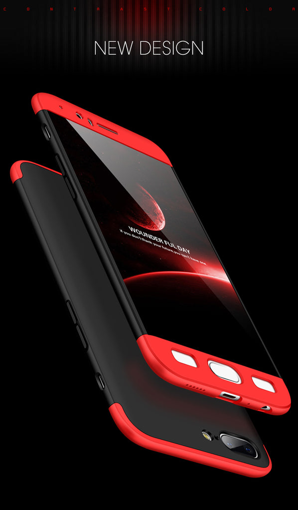 For OnePlus 5 / One Plus 1+5 - 360 Degree Full body slim Protection Case Dual Armor Hard Hybrid PC Matte Phone Cover For One Plus 5 (RED-BLACK)