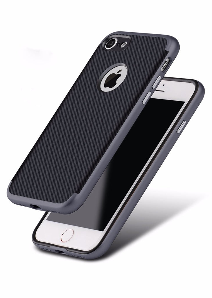 For iphone 7 (4.7) Coated Black Carbon Fibre Pattern Non-slip Back Case Cover for iPhone 7 (4.7 inch)