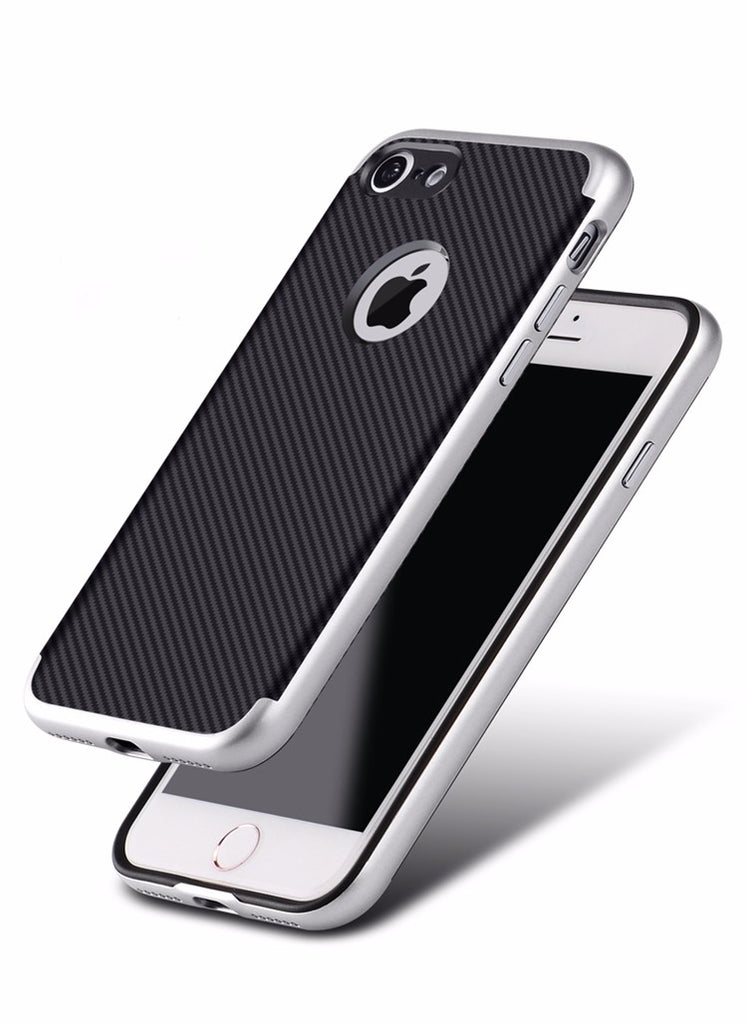 For iphone 7 (4.7) Coated Black Carbon Fibre Pattern Non-slip Back Case Cover for iPhone 7 (4.7 inch)