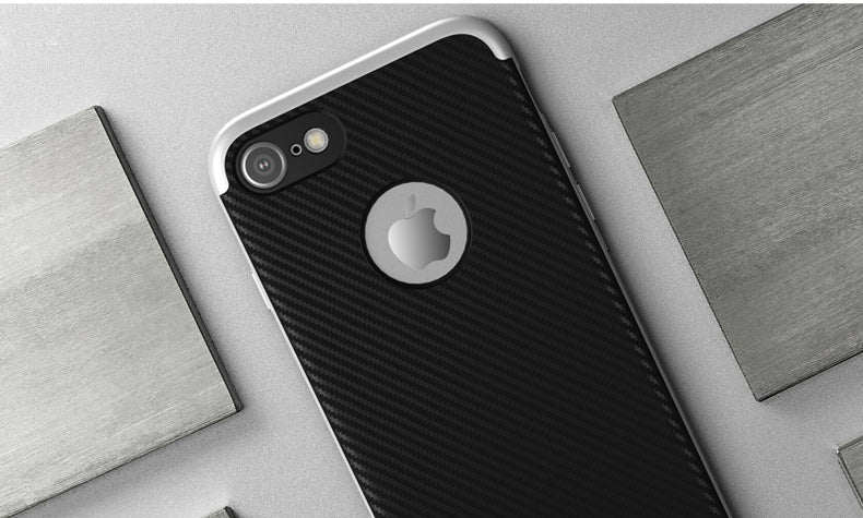 For iphone 7 (4.7) Coated Black Carbon Fibre Pattern Non-slip Back Case Cover for iPhone 7 (4.7 inch)