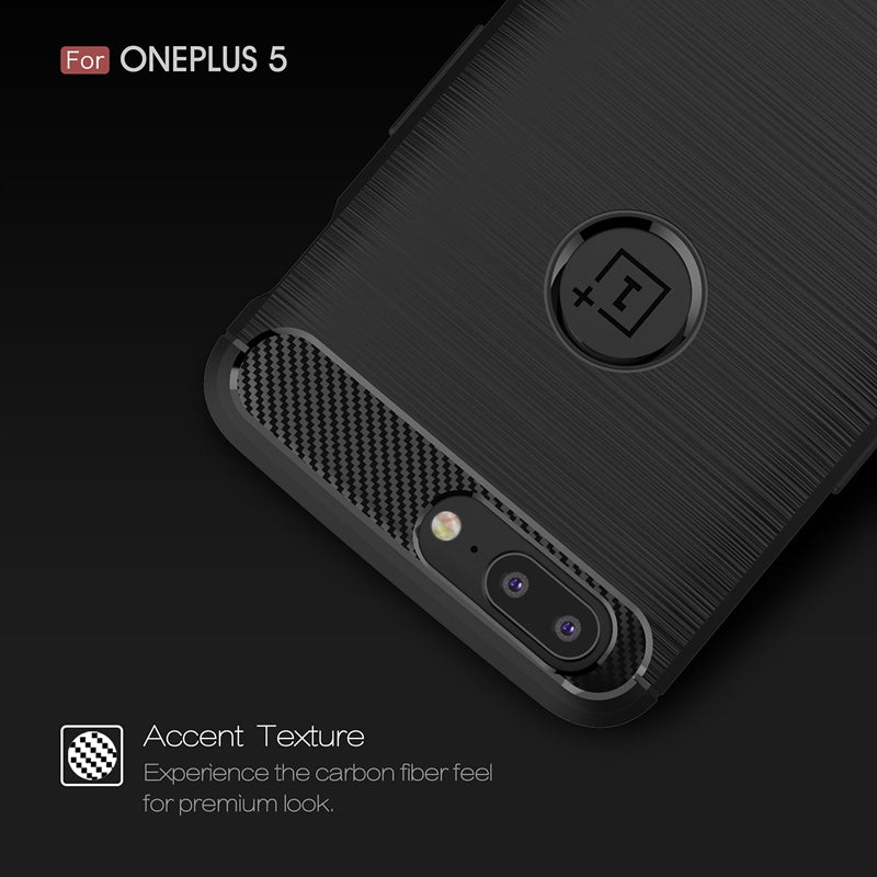 For OnePlus 5 / One Plus 1+5 Rugged Armor Shock Proof Back Cover With Logo Cut (Brushed Armor Case, Black)