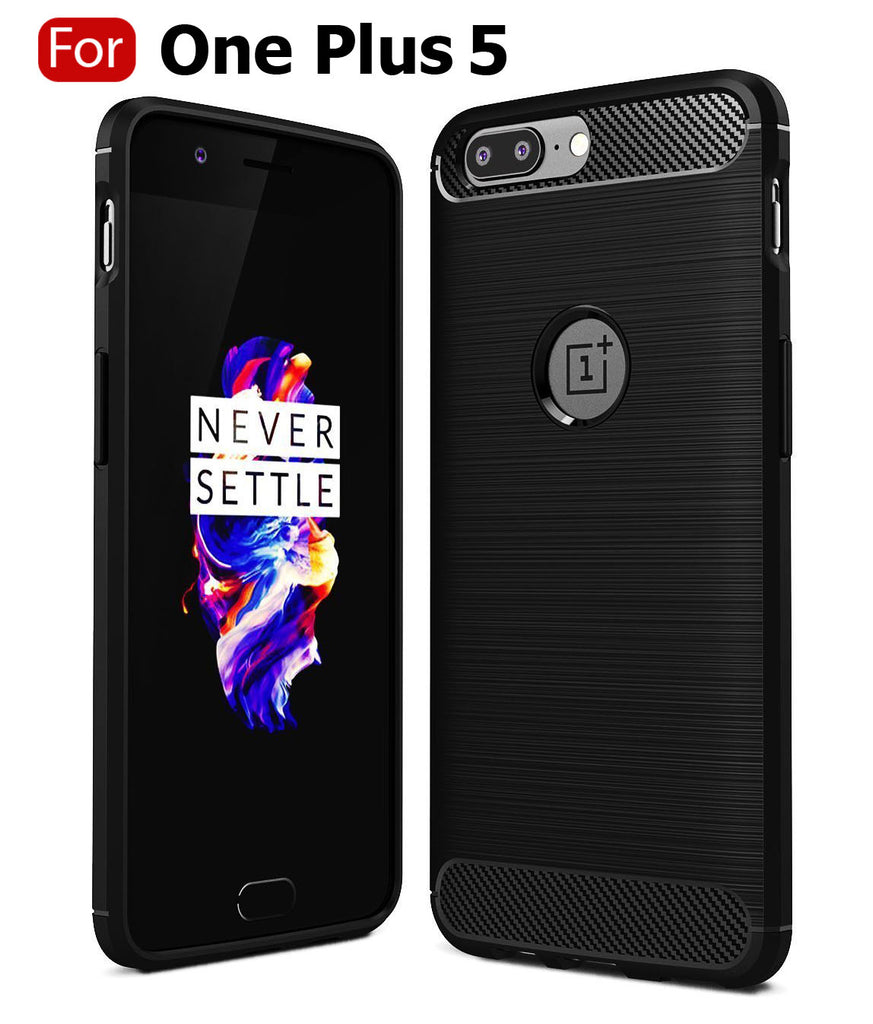 For OnePlus 5 / One Plus 1+5 Rugged Armor Shock Proof Back Cover With Logo Cut (Brushed Armor Case, Black)