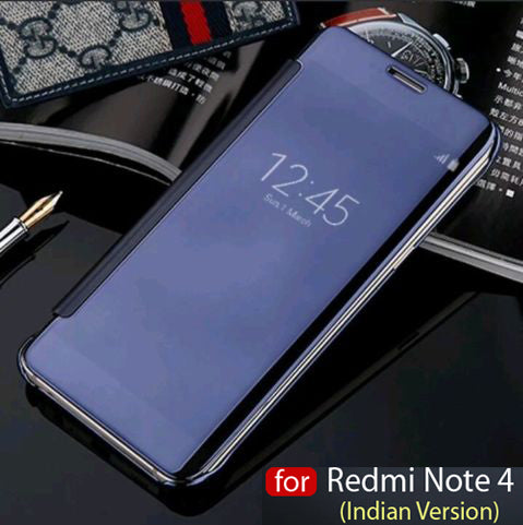 For Xiaomi Redmi Note 4 - New Luxury Smart Semi Clear View Mirror Flip Cover (As Per Indian Redmi Note 4 Model)