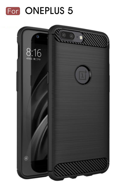 For OnePlus 5 / One Plus 1+5 Rugged Armor Shock Proof Back Cover With Logo Cut (Brushed Armor Case, Black)