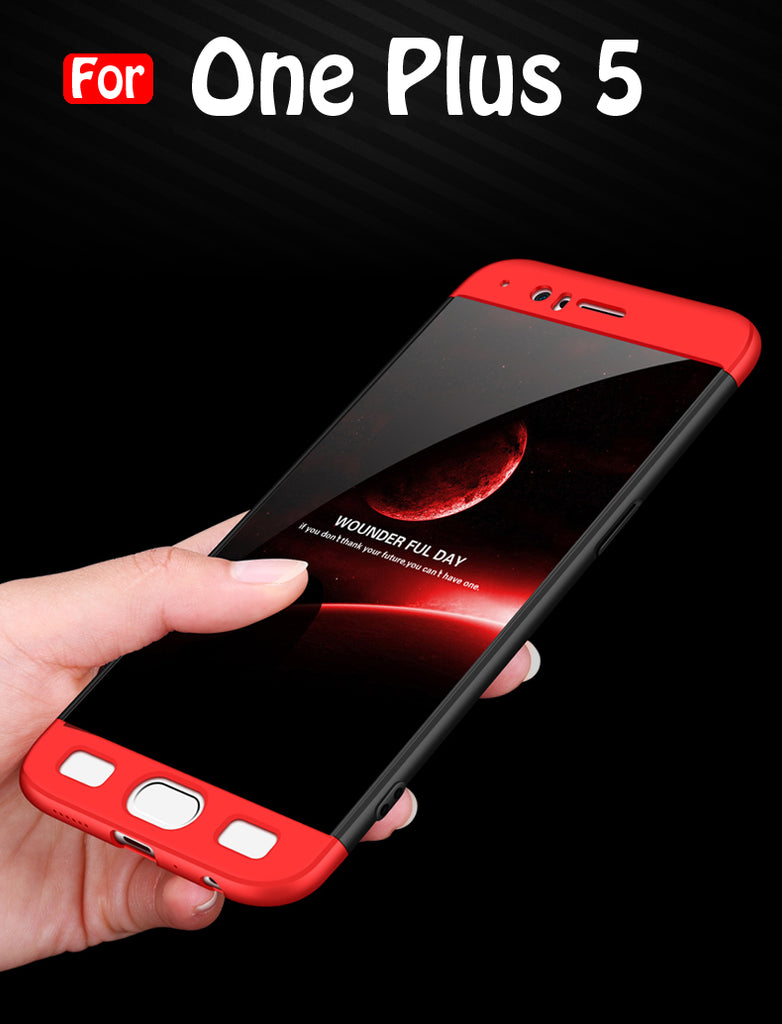For OnePlus 5 / One Plus 1+5 - 360 Degree Full body slim Protection Case Dual Armor Hard Hybrid PC Matte Phone Cover For One Plus 5 (RED-BLACK)