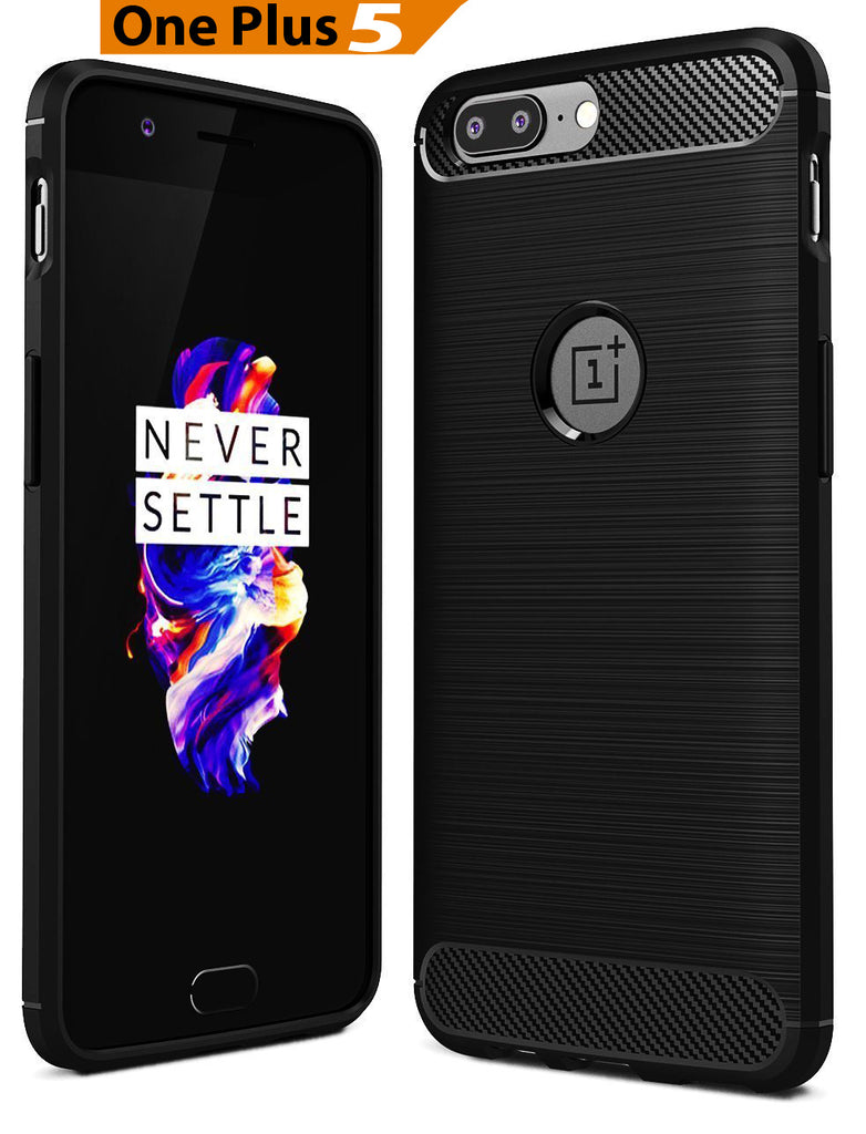 For OnePlus 5 / One Plus 1+5 Rugged Armor Shock Proof Back Cover With Logo Cut (Brushed Armor Case, Black)