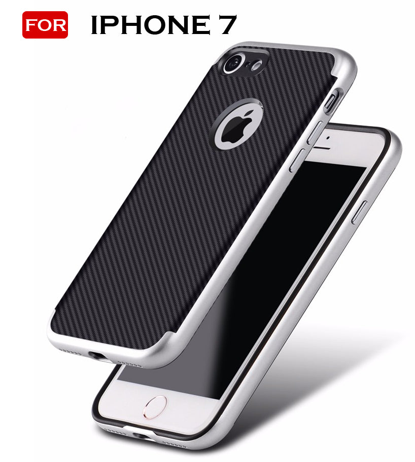 For iphone 7 (4.7) Coated Black Carbon Fibre Pattern Non-slip Back Case Cover for iPhone 7 (4.7 inch)